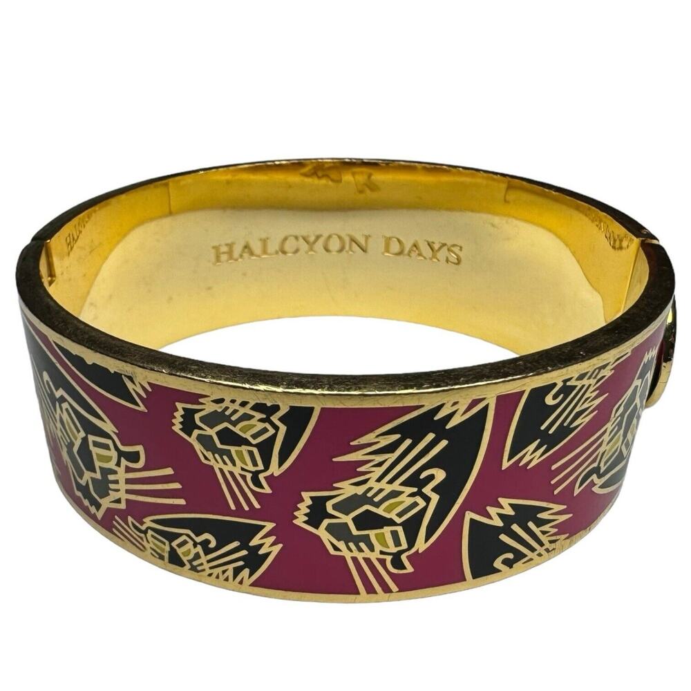Halcyon Days Panther Bangle Berry Enamel /Gold 8 CT Gold Plated Hinged